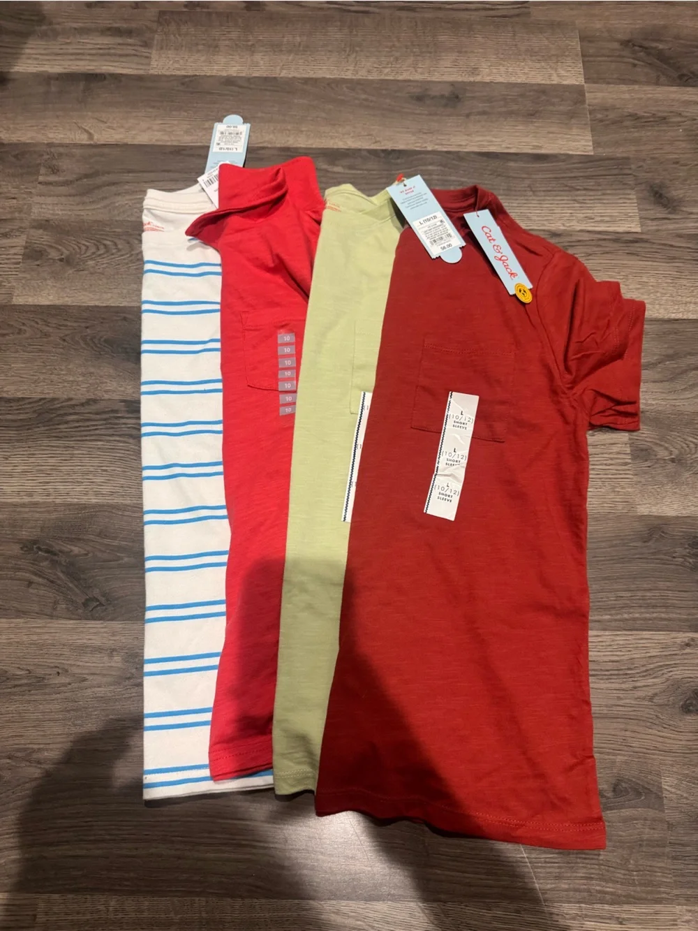 Carter's Red & Light Green Kids Short Sleeve Tops - Striped Tee Included